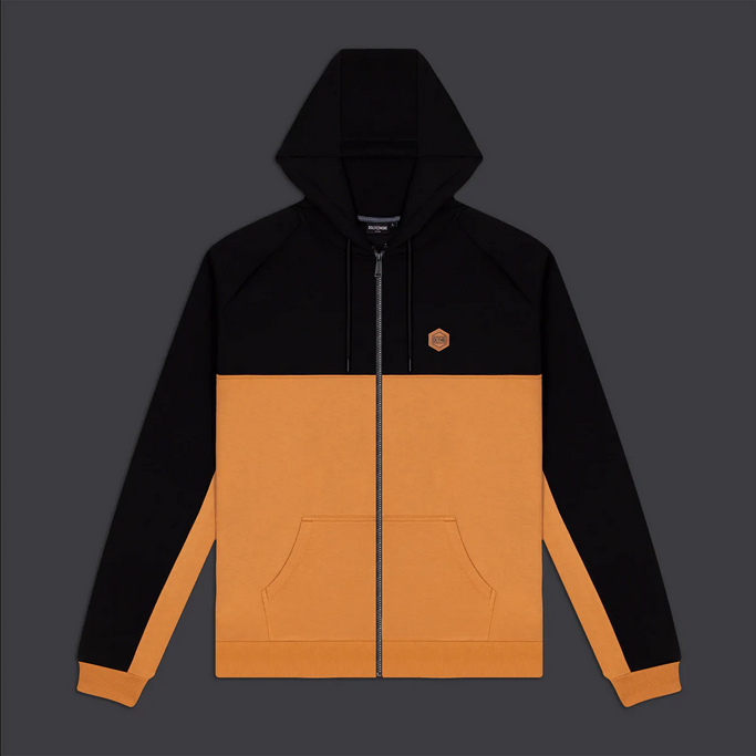 Dolly Noire Felpa da uomo con cappuccio e cerniera intera Section Insert Zip Hoodie SW189-SW-01 Black-Khaki