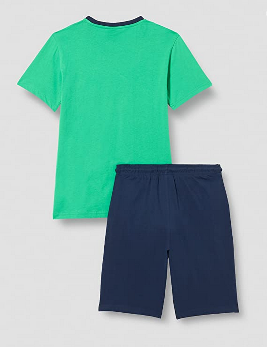 Champion completino da ragazzo Legacy Graphic T-shirt + Bermuda 306315 GS004 ELG verde-blu