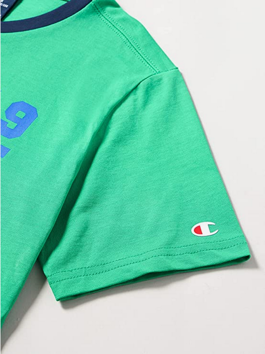 Champion completino da ragazzo Legacy Graphic T-shirt + Bermuda 306315 GS004 ELG verde-blu