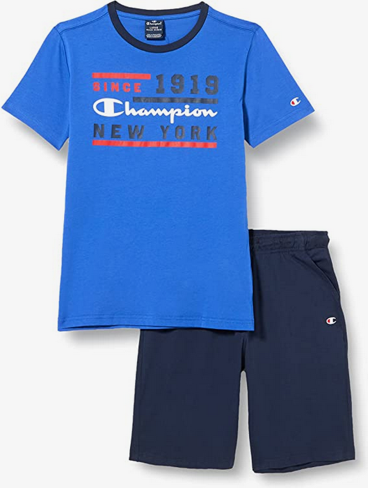 Champion completino da ragazzo Legacy Graphic T-shirt + Bermuda 306315 BS071 ETR bluette-navy