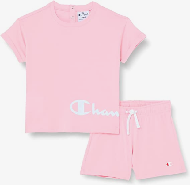 Champion Completino da bambina Legacy American Classics logo T-shirt + Short 404686 PS024 CNP rosa confetto