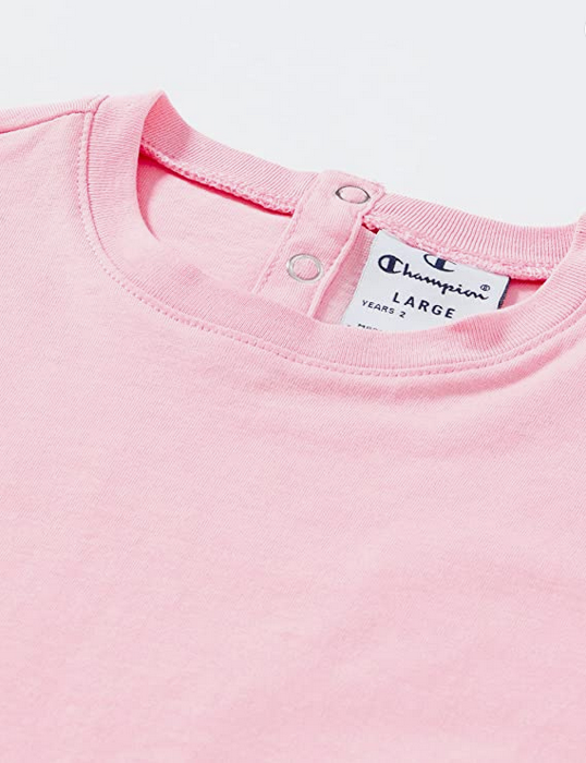 Champion Completino da bambina Legacy American Classics logo T-shirt + Short 404686 PS024 CNP rosa confetto