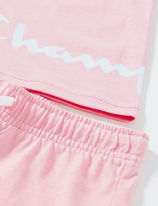 Champion Completino da bambina Legacy American Classics logo T-shirt + Short 404686 PS024 CNP rosa confetto