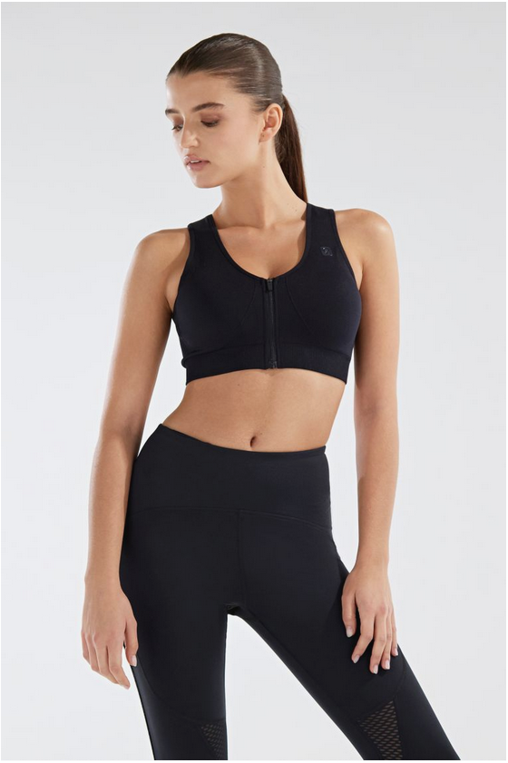 Freddy Sports bra top in seamless zip and removable cups F2WSFB6N N black