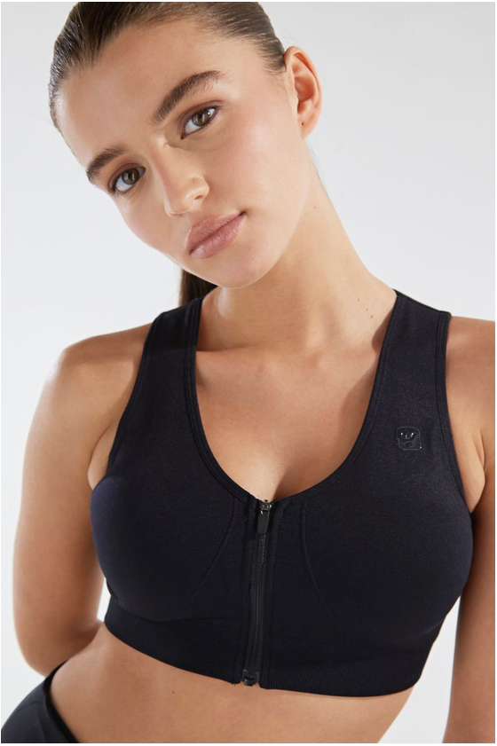 Freddy Sports bra top in seamless zip and removable cups F2WSFB6N N black