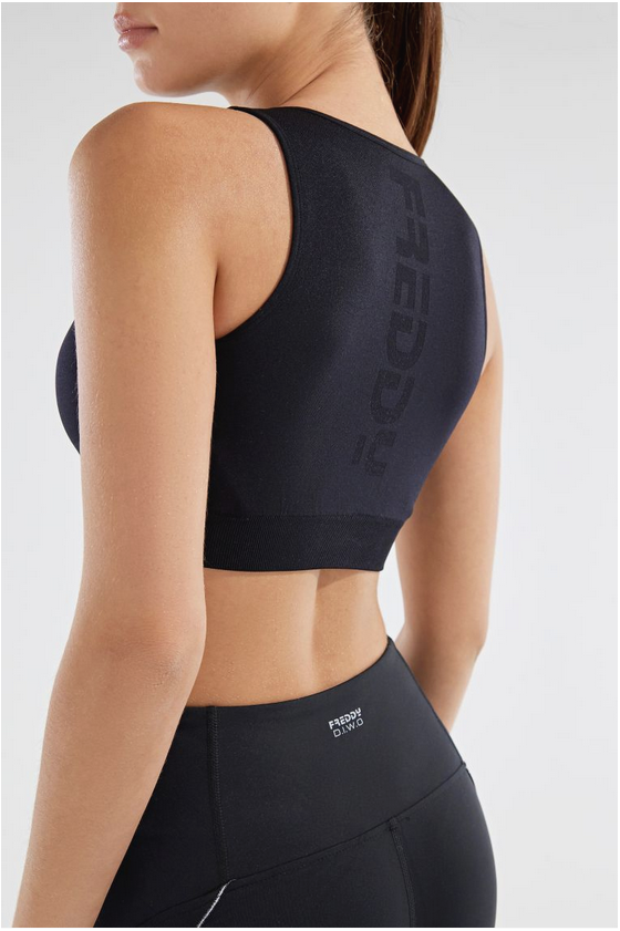 Freddy Sports bra top in seamless zip and removable cups F2WSFB6N N black