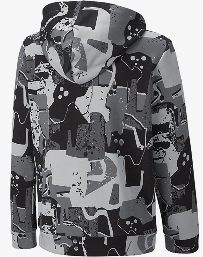 Puma Felpa unisex da ragazzi con cappuccio ESS+ Street Art AOP Hoodie TR B 673271 01 nero