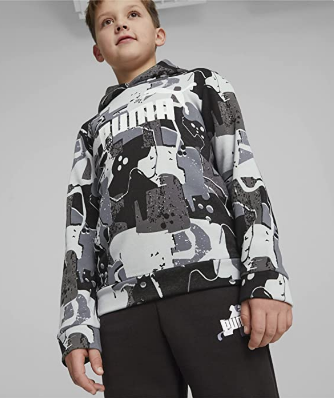Puma Felpa unisex da ragazzi con cappuccio ESS+ Street Art AOP Hoodie TR B 673271 01 nero