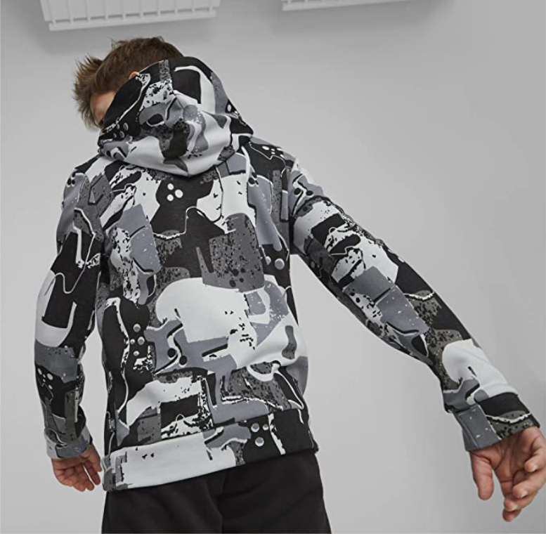 Puma Felpa unisex da ragazzi con cappuccio ESS+ Street Art AOP Hoodie TR B 673271 01 nero