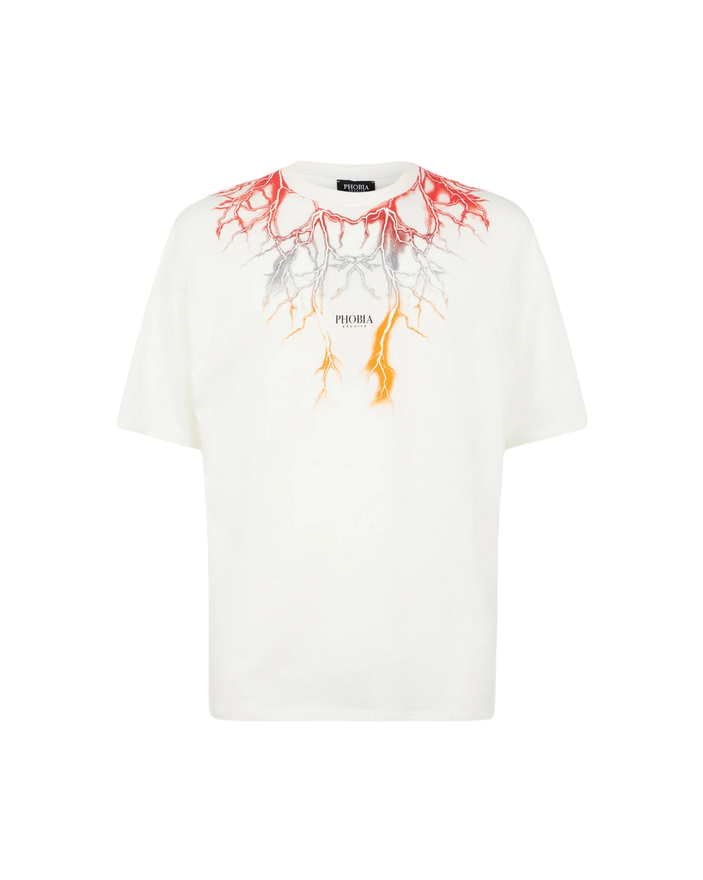 Phobia White unisex t-shirt with red gray orange lightning PH00109REDGROR