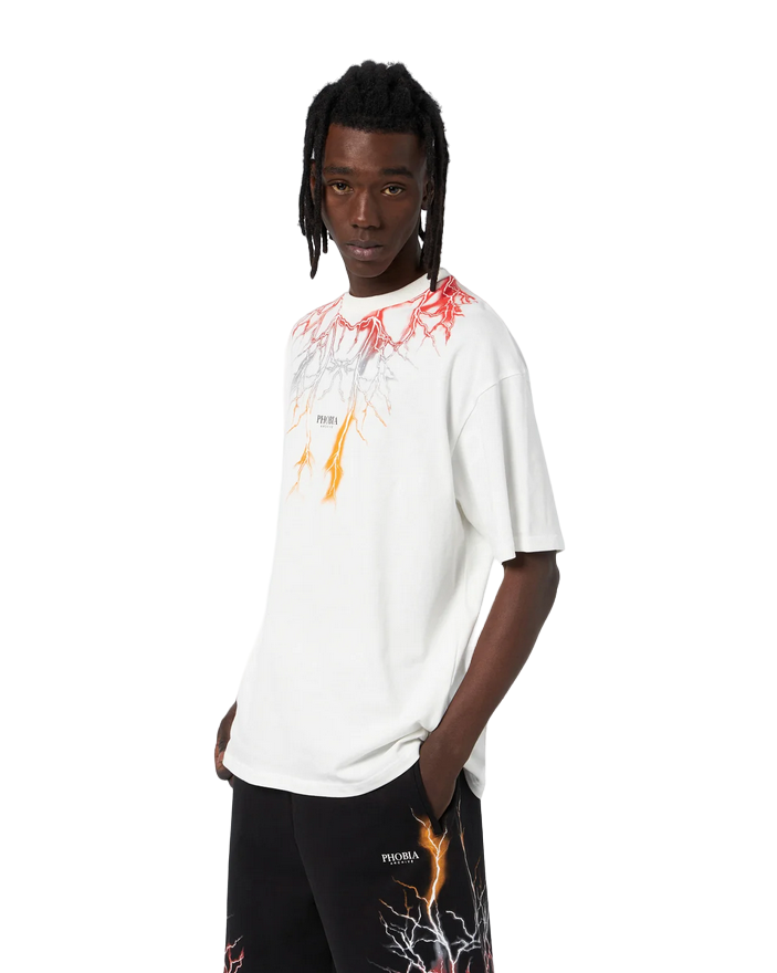 Phobia White unisex t-shirt with red gray orange lightning PH00109REDGROR