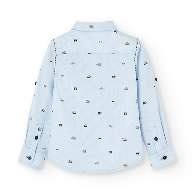 Boboli long-sleeved shirt for children and boys in poplin with print detail 736354-9052 light blue