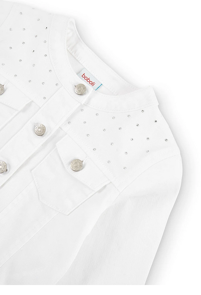 Boboli denim jacket for girls embellished with rhinestones 726241-1100 white
