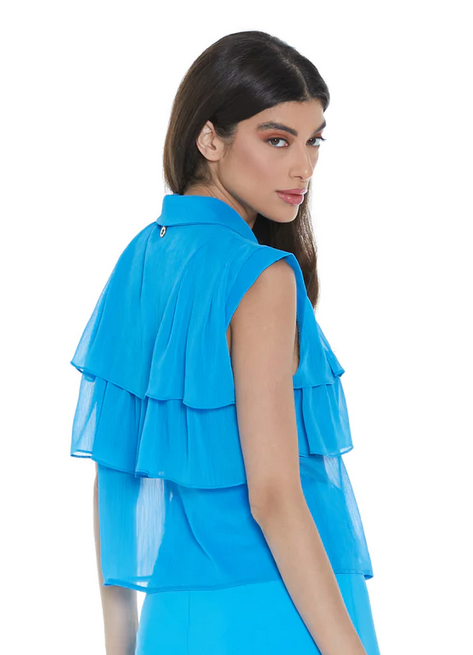 Relish Camicia da donna senza maniche con balza Icta RDP2303009036 1764 malibu blue