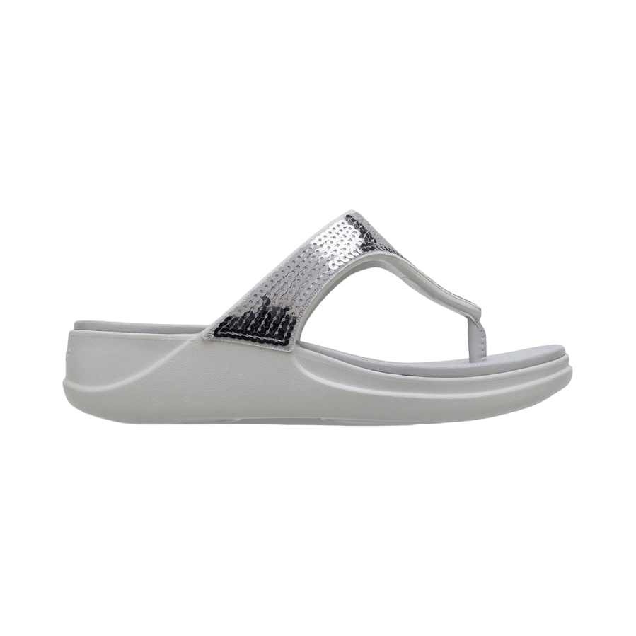 Crocs sandalo infradito con zeppa da donna Crocs Boca Sequin Wedge Flip W 207647-178 pearl white-silver