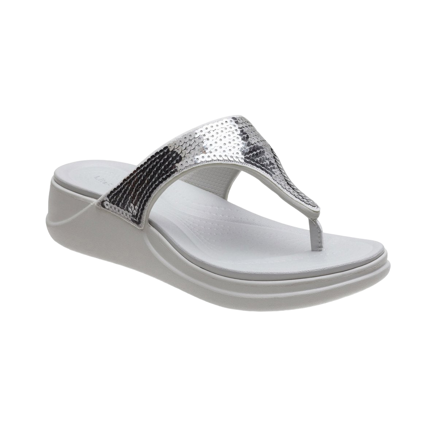 Crocs sandalo infradito con zeppa da donna Crocs Boca Sequin Wedge Flip W 207647-178 pearl white-silver