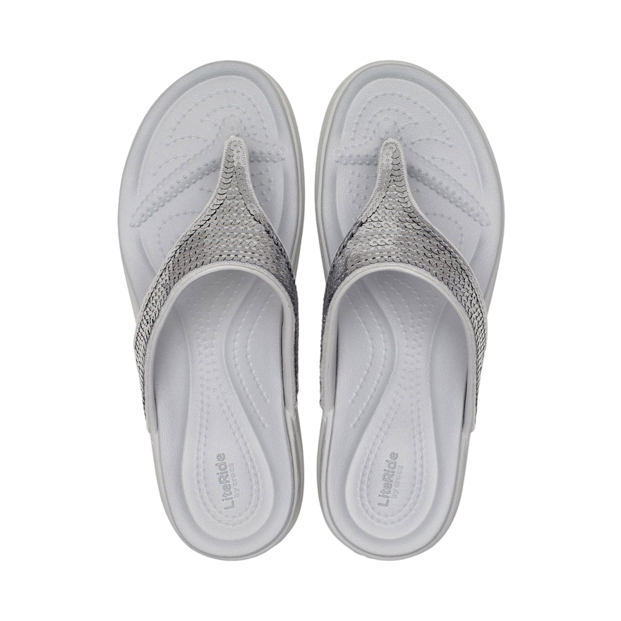 Crocs sandalo infradito con zeppa da donna Crocs Boca Sequin Wedge Flip W 207647-178 pearl white-silver