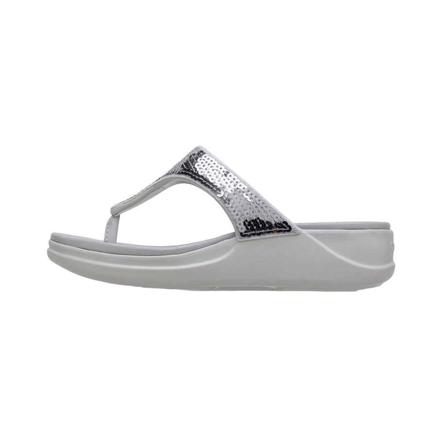 Crocs sandalo infradito con zeppa da donna Crocs Boca Sequin Wedge Flip W 207647-178 pearl white-silver