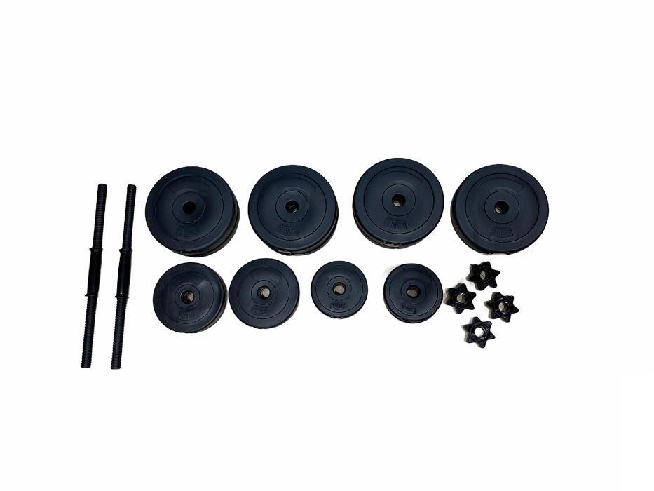 Set Coppia Manubri Contes OW1304 da 30Kg (2x15kg) in cemento rivestito nero con dischi e barre per allenamento completo