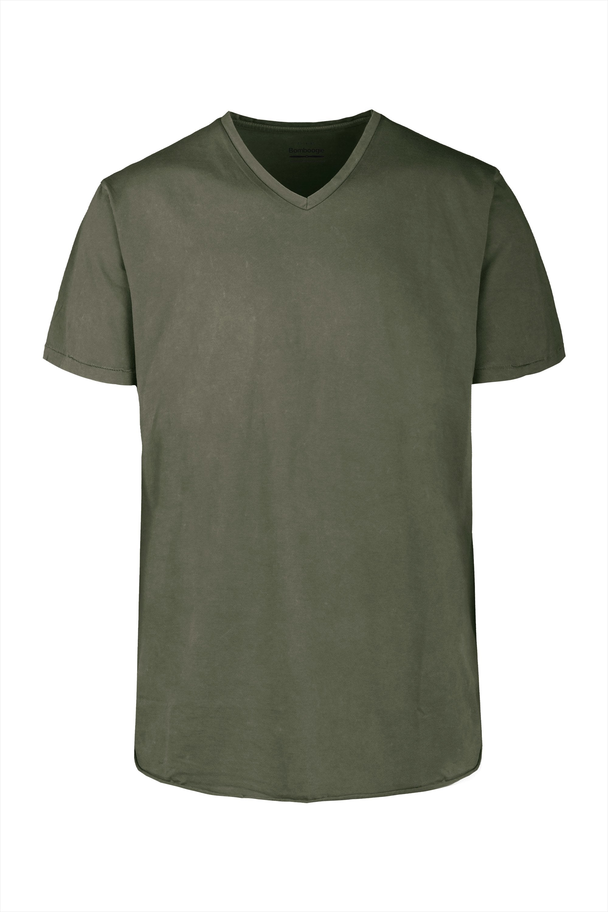 Bomboogie "V" Neck T-Shirt in Cotton Linen blend TM7422TJSNS 322 olive night
