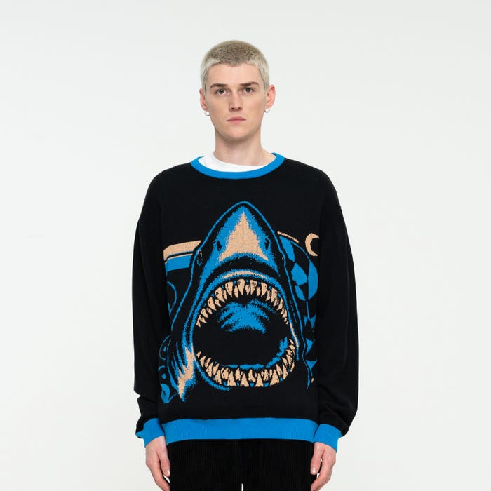 Santa Cruz Multicolor Shark Trip Knit Crew Long Sleeve Crew Neck Shirt