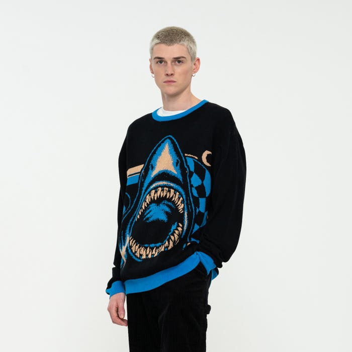 Santa Cruz Multicolor Shark Trip Knit Crew Long Sleeve Crew Neck Shirt