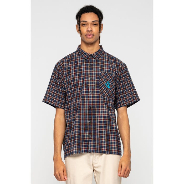 Santa Cruz Mini Hand S/S Shirt blue check short sleeve men's shirt