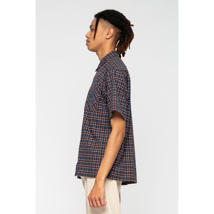 Santa Cruz Mini Hand S/S Shirt blue check short sleeve men's shirt
