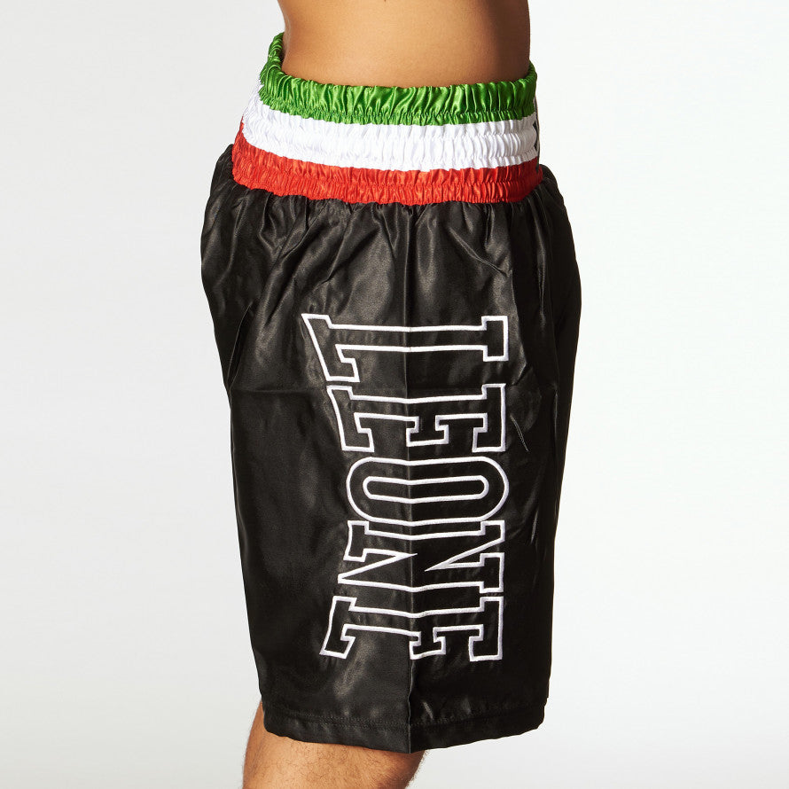 Leone Men's boxing shorts in satin with tricolor belt AB733 black