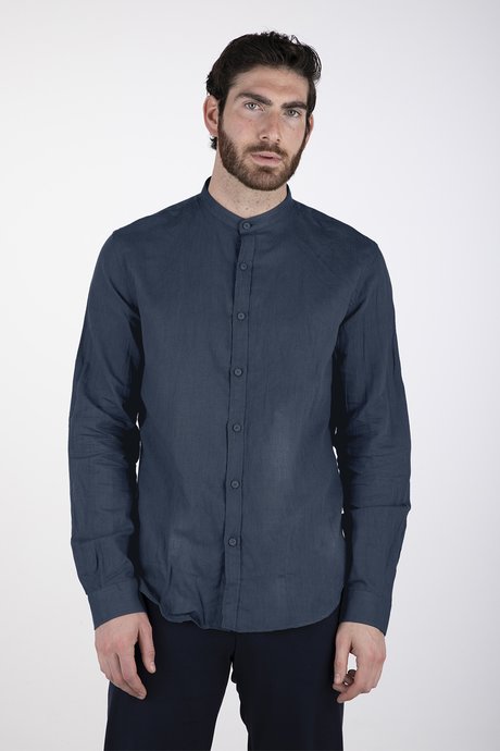Censured men's linen shirt with mandarin collar SM3693T LISM20 navy blue