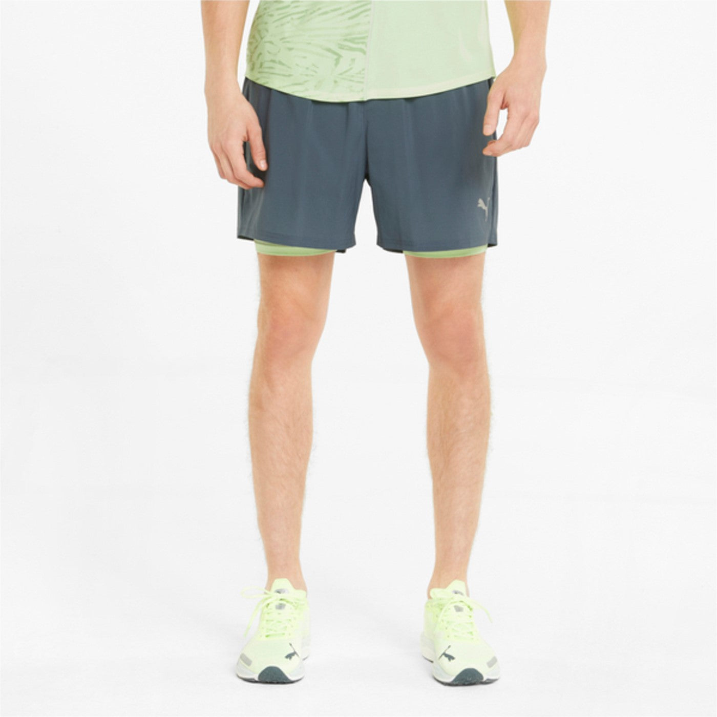 Puma Run 2IN1 5" racing sports shorts 521049-42 grey-acid green