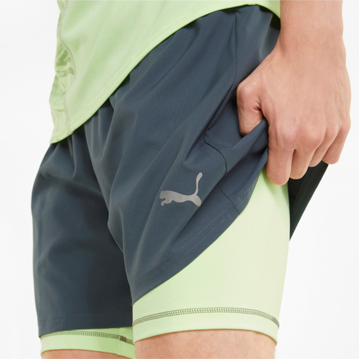 Puma Run 2IN1 5" racing sports shorts 521049-42 grey-acid green