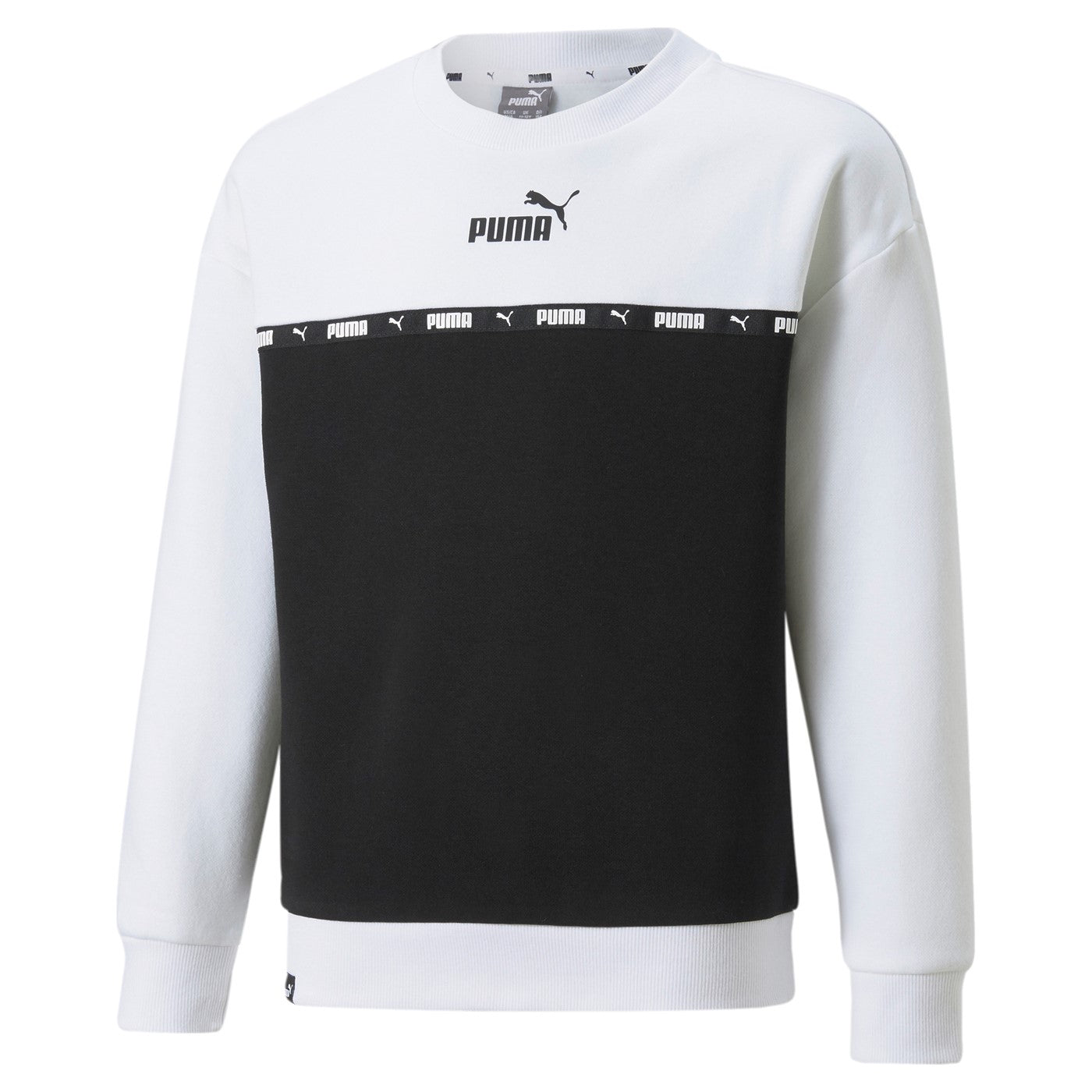 Puma Felpa junior girocollo bicolore Power Tape Crew FL G 670201 02 white-black