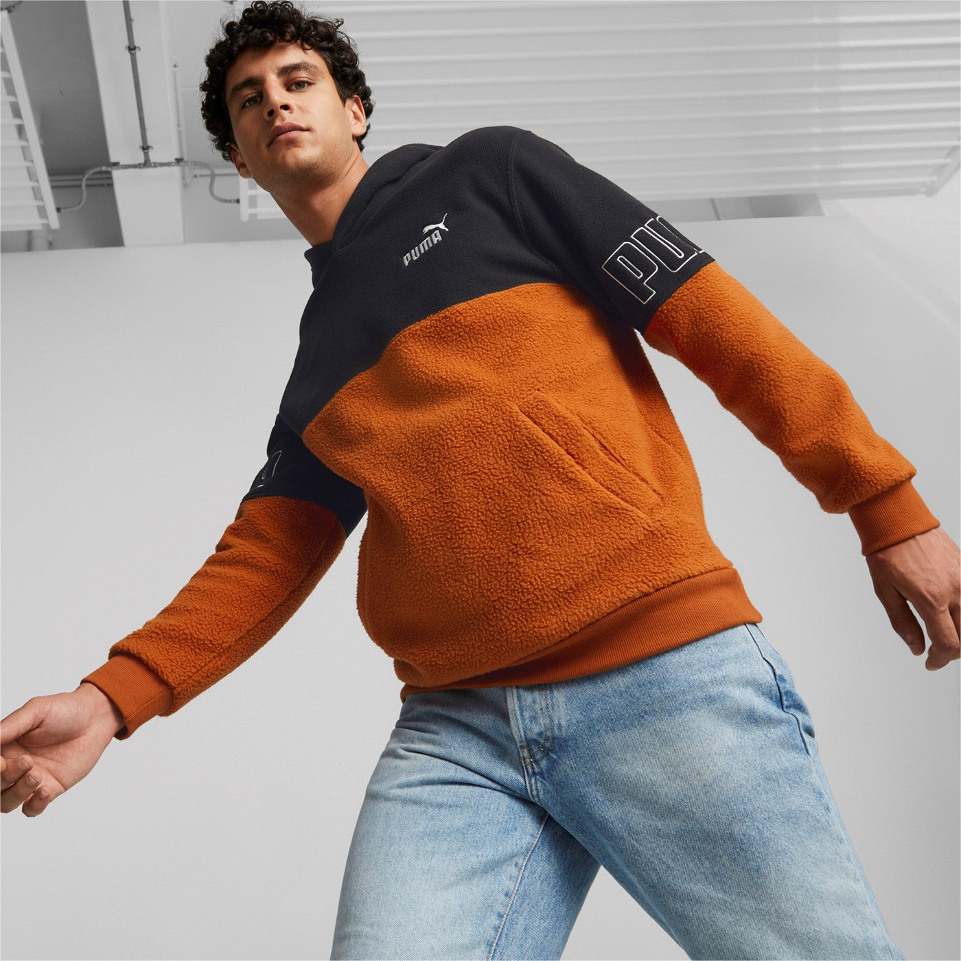 Puma Power Winterized Hooded Fleece Shirt 849854 64 orange black