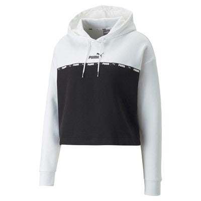 Puma Felpa da donna con cappuccio bicolore Power Tape 849946 02 bianco nero