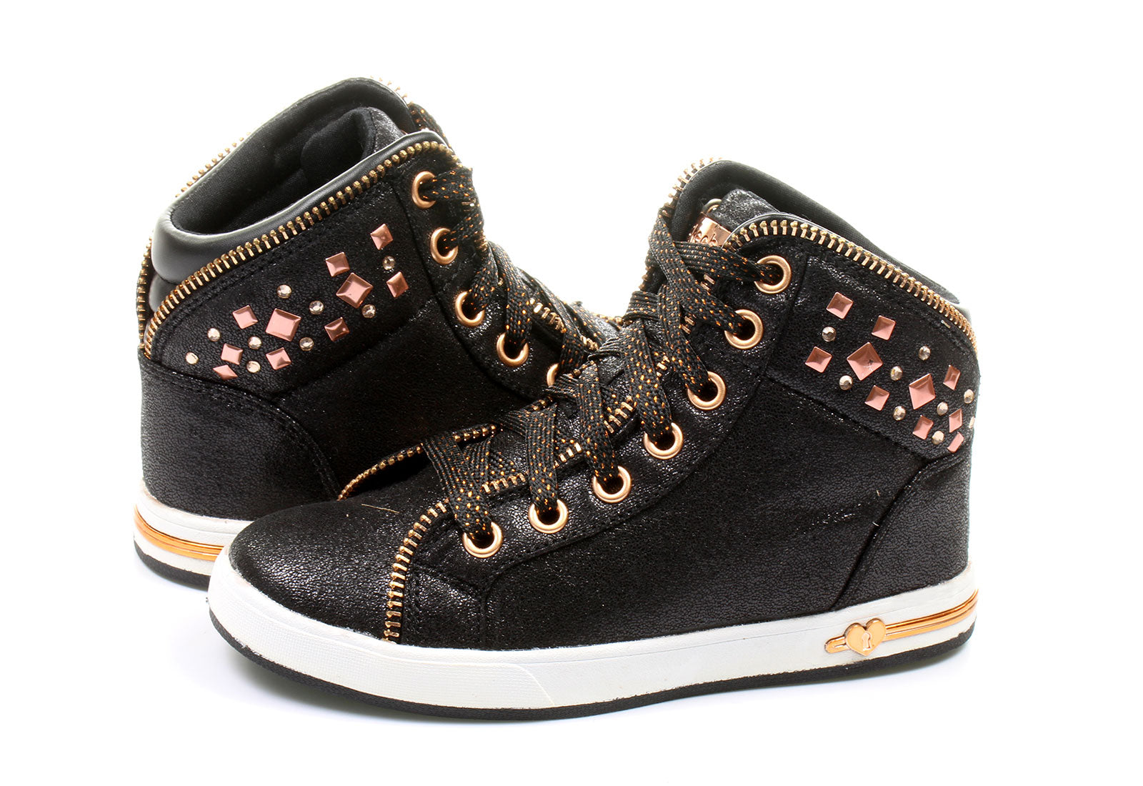 Skechers high top sneakers for girls Shoutouts Zipsters 84301L BKRG black-pink gold