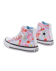 Converse girl's sneakers shoe with elastic lace and velcro with flower pattern A06339C white-light blue-pink