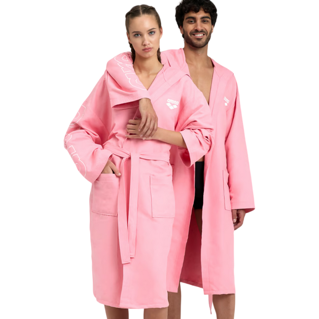 Accappatoio Arena in microfibra unisex rosa-bianco per nuoto e sport acquatici con asciugatura rapida