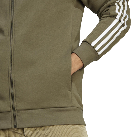 Adidas Men&#39;s Full Zip Hoodie with 3 Stripes IJ6492 Green