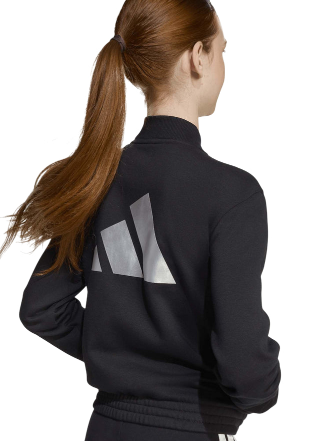 Adidas - Tuta Ragazza Glam Track JL7474 Nero-Argento - logo felpa 