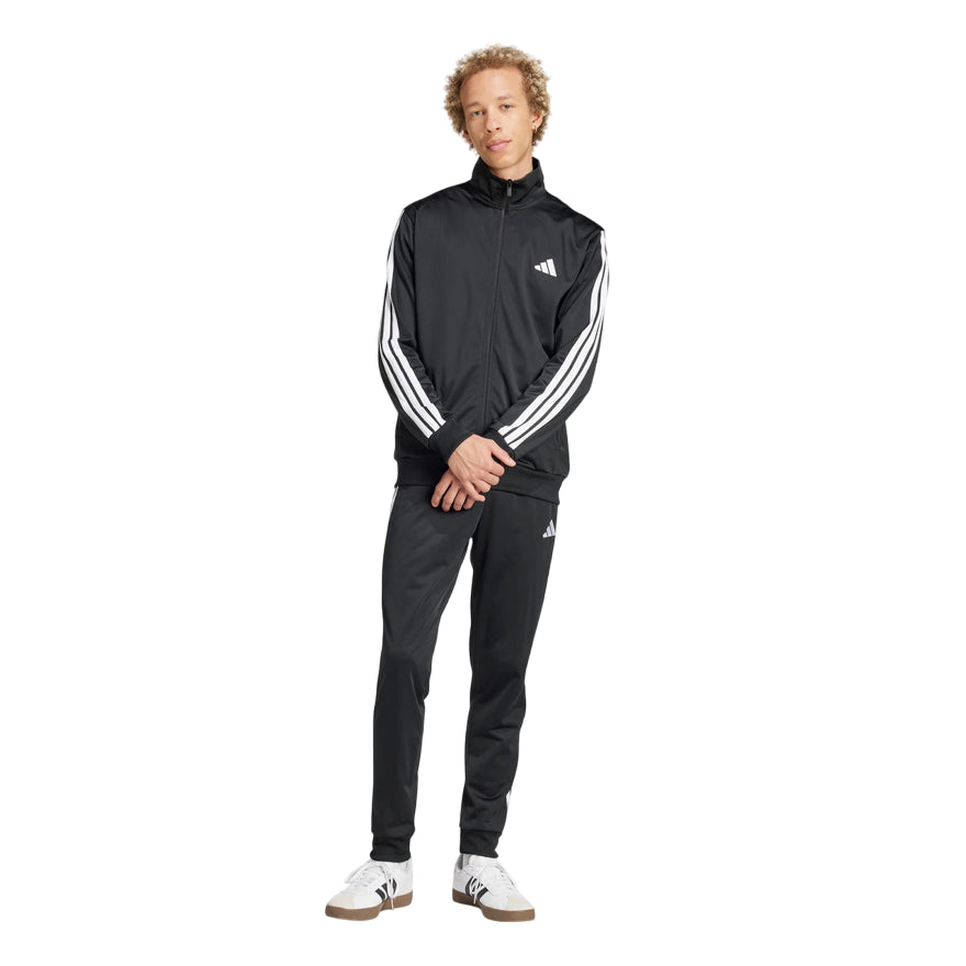 Adidas Tuta Sportiva Basic 3 Strisce Tricot Track Suit JI8858 Nero - Vista Frontale