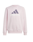 Adidas girl's tracksuit in fleece cotton with crew neck sweatshirt and trousers with cuff IJ6255 pink-plum