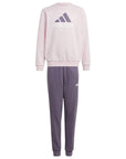 Adidas tuta da ragazza in cotone felpato con felpa girocollo e pantalone con polsino IJ6255 rosa-prugna