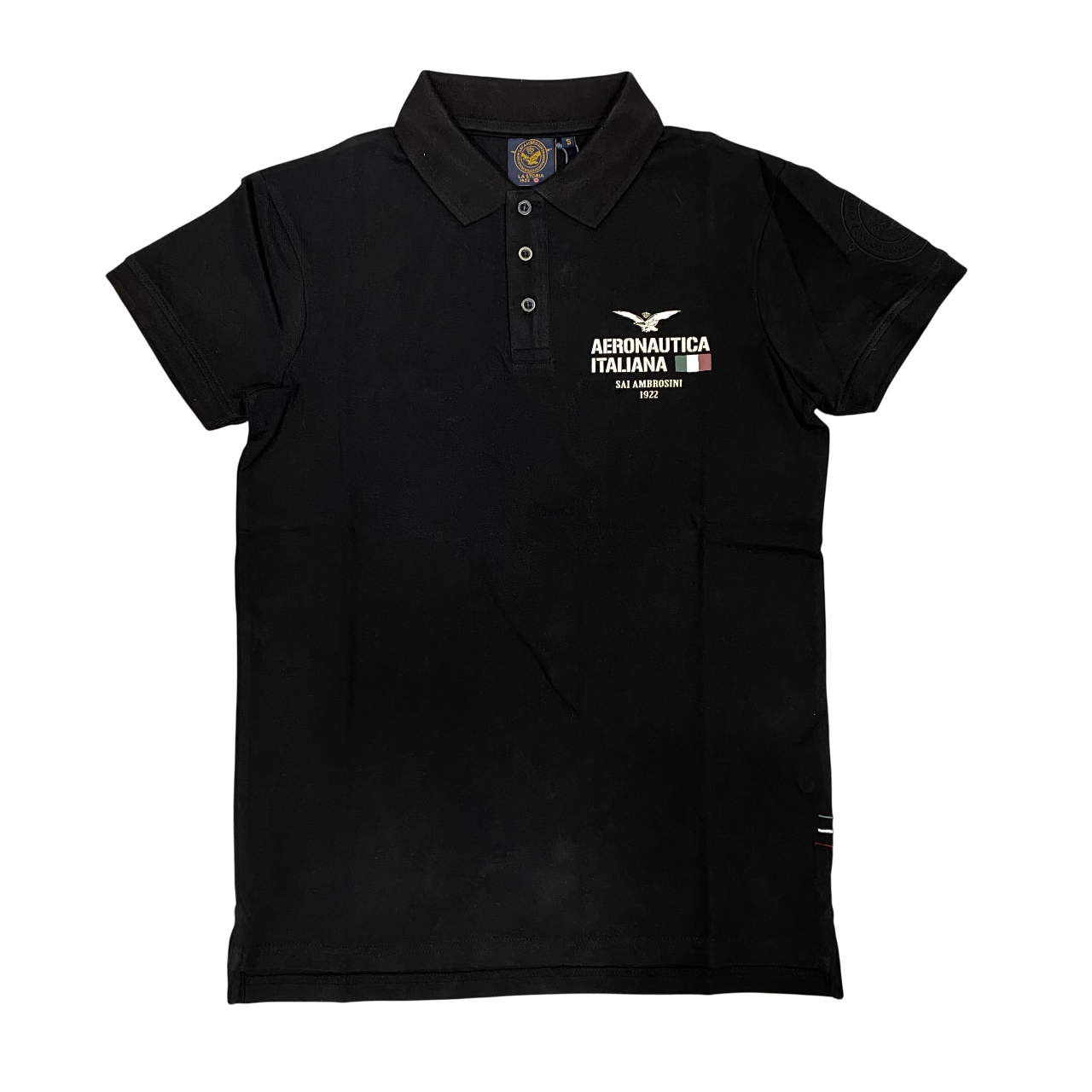 Aeronautica Italiana polo manica crta da uomo con stampa e ricamo 564 nero