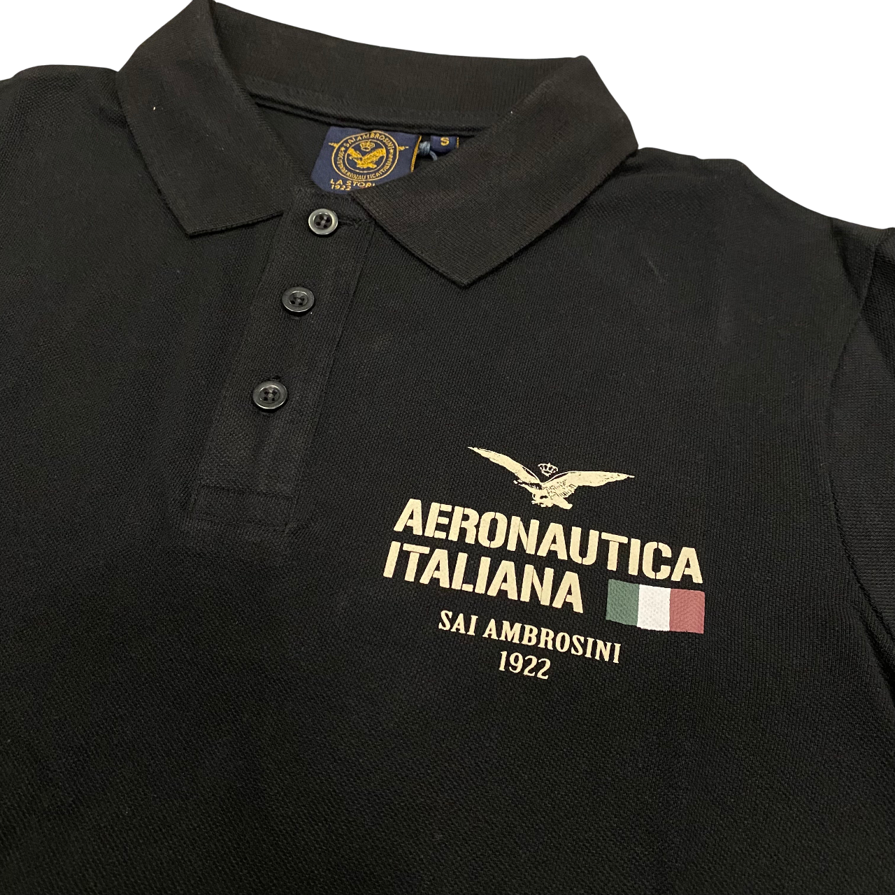 Aeronautica Italiana polo manica crta da uomo con stampa e ricamo 564 nero