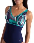 Arena costume intero da piscina da donna Bodylift Jennifer Wing 007111-750 blu-verde