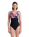 Arena costume intero da piscina da donna Bodylift Jennifer Wing Plus cup C 007111-750 nero-vino