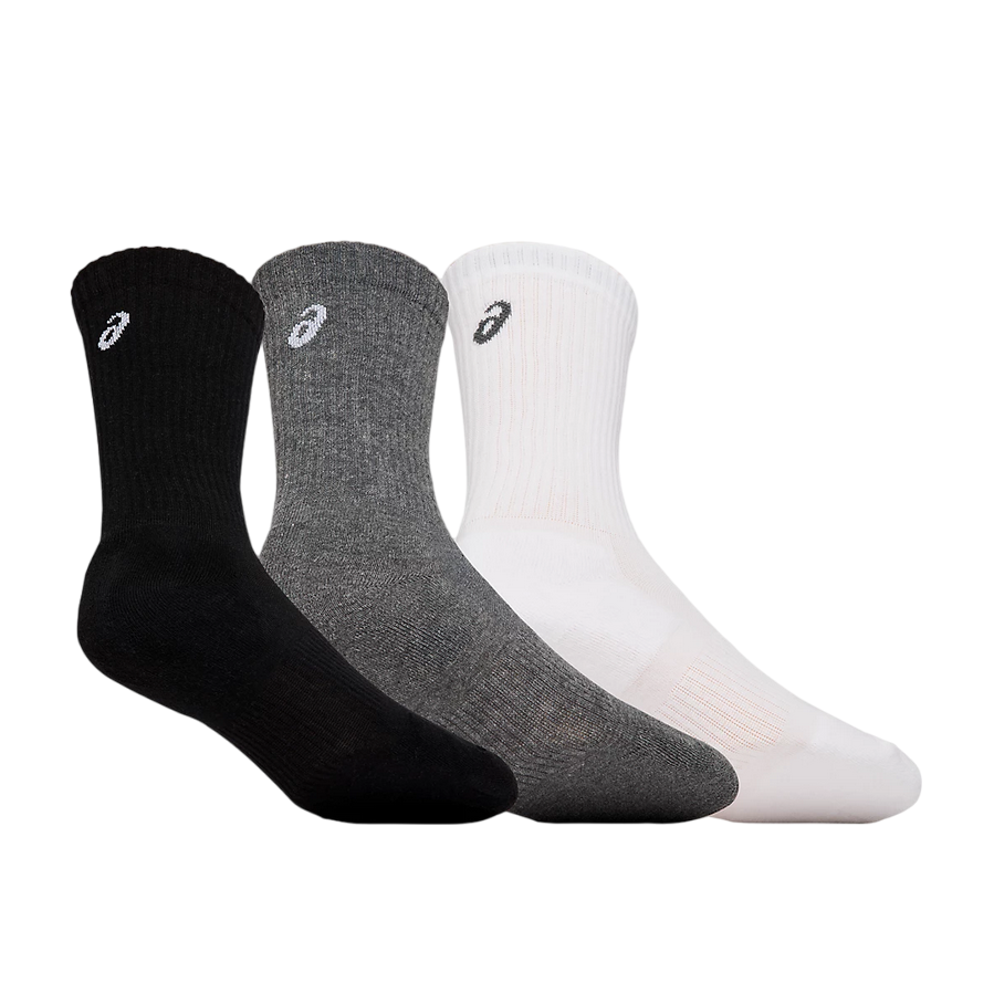 Asics mid-height cushioned multisport socks Crew 155204 0701 white, black and grey. Pack of 3 pairs