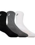 Asics mid-height cushioned multisport socks Crew 155204 0701 white, black and grey. Pack of 3 pairs