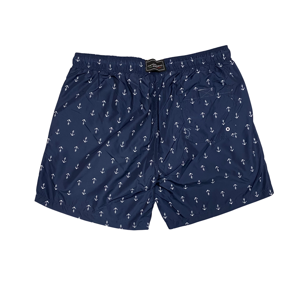 Costume blu a pantaloncino Astrolabio da uomo modello M98J 956 con fantasia ancora, stile nautico ideale per spiaggia e mare - posteriore